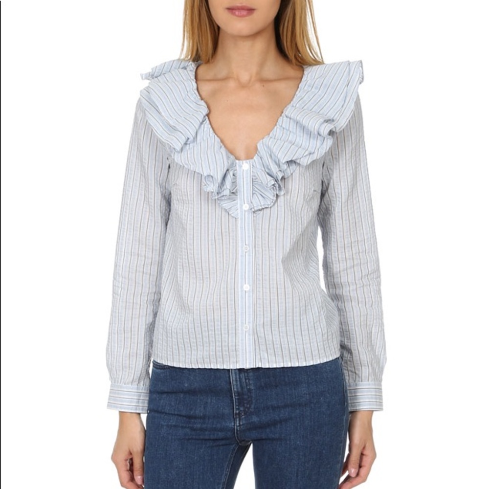 Ganni blue pinstripe seersucker shirt
